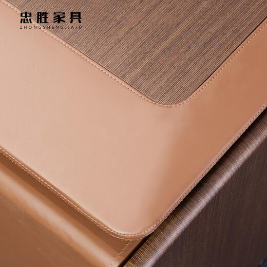 Zhongsheng Office Furniture High-end Modern Fashion Italian Light Luxury Desk President Boss Desk Executive Desk Solid Wood Saddle Leather Chairman 3.2 Meter Boss Desk Left Side Cabinet Regular