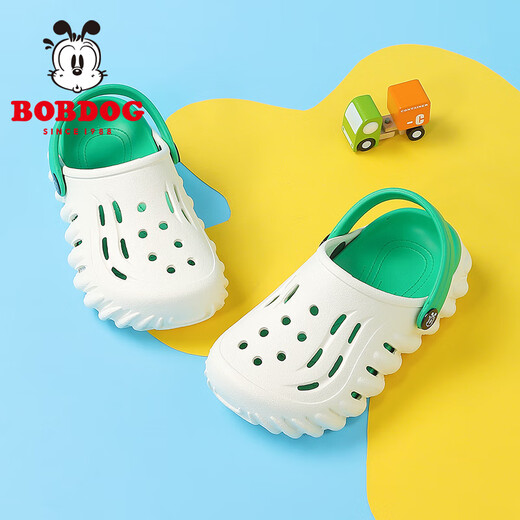 巴布豆童鞋男童夏季凉鞋新款儿童拖鞋中大童室外洞洞鞋女孩鞋子 米/草地绿 28 -29适合脚长18.5cm