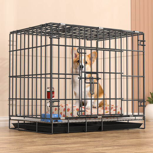 Dog cage small and medium-sized dog pet folding cage Teddy dog cage indoor with toilet pet rabbit cage cat cage chicken cage silver (cage + tray + grid + double bowl 85*60*70 reinforced version 30Jin Jin equals 0.5 kg within