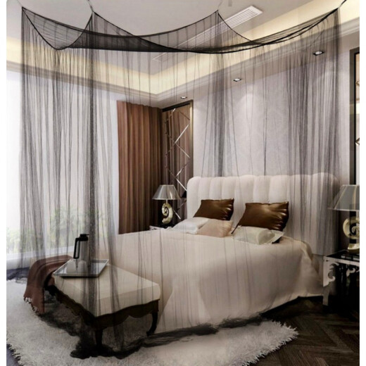 Guzhi mosquito net four-door new style European and American style installation-free ceiling enlarged and heightened four-door special encryption palace floor-standing home charming beige + nail hook + sticky hook + rope 190x210x240CM