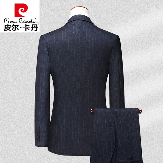 Pierre Cardin pure wool suit men's high-end striped spring and autumn high-end business casual brand suit jacket men's blue vertical pattern XL