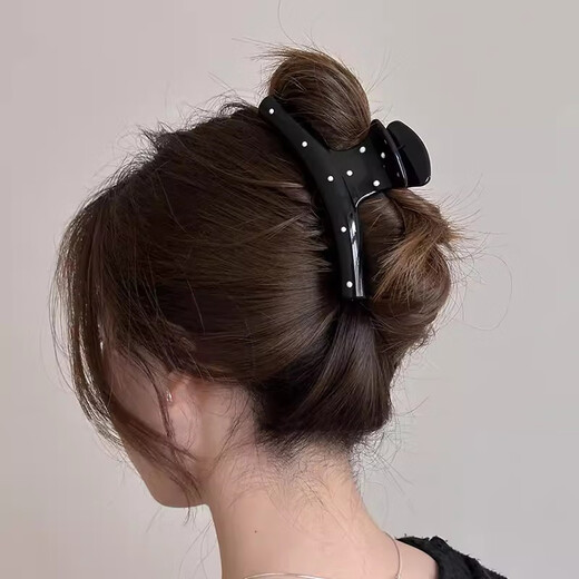Sakura fi französischer Polka Punkt Großes Acetat Rückenkopf Haarnadel für Frauen 2024 Neues High-End-Sinn für das Temperament Hai Haartuppe Weiß gebogen