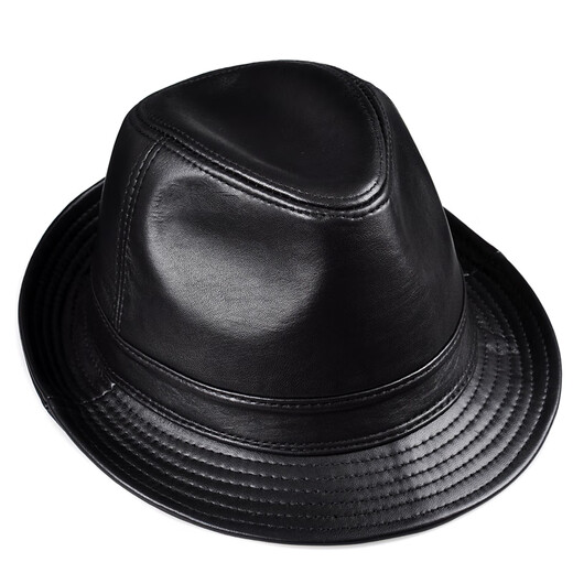 Woodpecker middle-aged and elderly men's genuine leather jazz gentleman hat spring and autumn warm sheepskin hat casual trendy winter elderly cowhide hat black sheepskin XL (57-58cm)