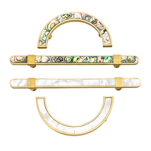 
CLCEY brass cabinet door handle light luxury golden Nordic Chinese style wardrobe cabinet drawer modern simple shell round handle G GBT12178C flower abalone pair of holes 96 diameter 1