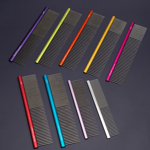 Ship's Row Comb Pet Dog Comb Cat Ragdoll Cat Opening Comb Teddy Bichon Dog Comb T050-Flat Handle-Titanium Steel Silver 15.5cm Puppy Small