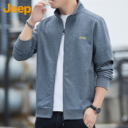 JEEP Jeep sweatshirt men's spring and autumn casual cardigan jacket men's loose stand-up collar clothing men's gray L