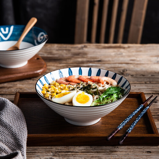 Yijia (IJARL) ramen bowl Japanese-style 8-inch noodle bowl household ceramic large soup bowl beef noodle bowl ceramic noodle bowl blue and white