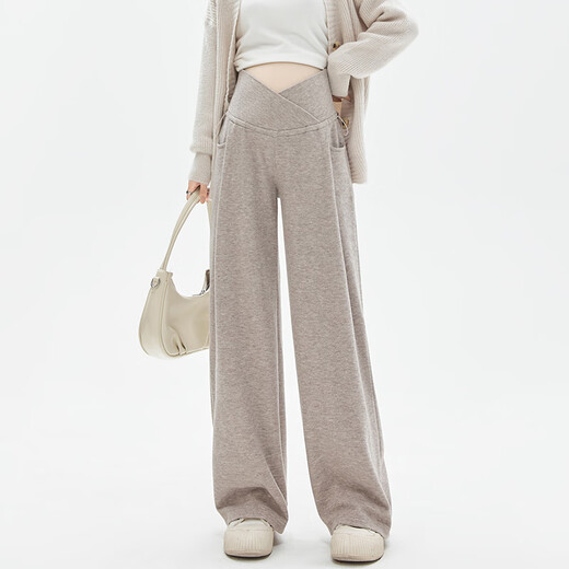 Miduli maternity pants winter wide-leg pants plus velvet glutinous rice pants straight casual pants maternity wear winter oatmeal color L