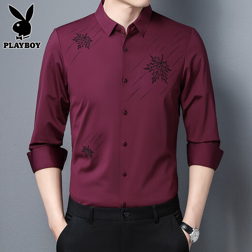 Playboy long-sleeved shirt men's high-end business inch shirt jacket spring and autumn new no-iron black shirt men's 10109175 red 58/3XL 171-240Jin Jin equals 0.5 kg
