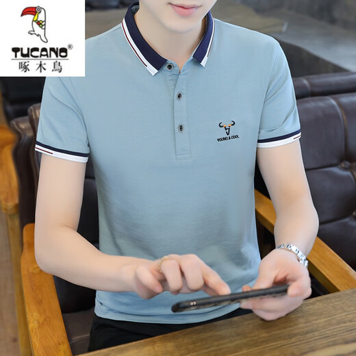 啄木鸟（TUCANO）T恤男夏季潮流翻领男装体恤POLO.衫商务休闲纯棉有带领子短袖衣服 粉色 QY673 L