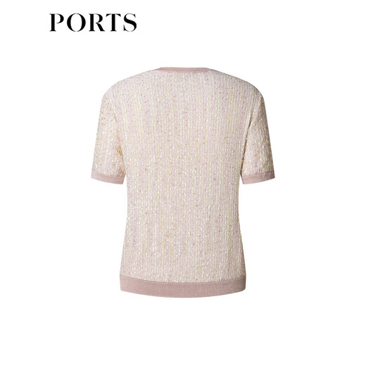 PORTS宝姿春季新品女装胸前饰品点缀针织短袖上衣ALP8K701RXX008 淡香草黄 M