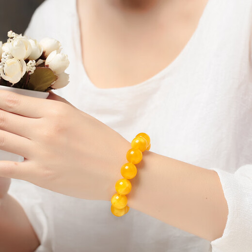 Fat Donglai's same style beeswax bracelets, Russian material, chicken fat yellow, natural old men's raw stone amber, collection 22mm (boys style)