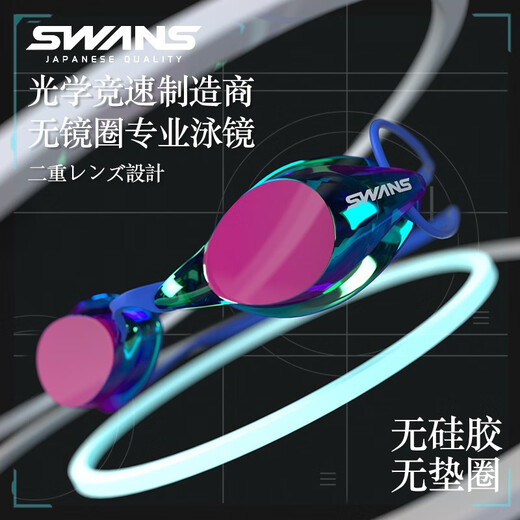 SWANS swimming goggles imported from Japan, professional rubber-free racing training swimming goggles, waterproof and anti-fog adult training goggles, dark blue coating