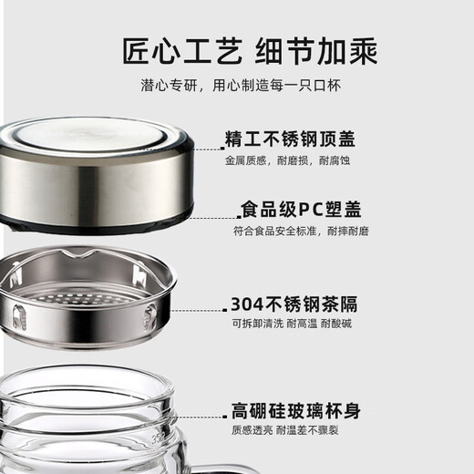 Fuguang double-layer glass cup supports group purchase custom-made tea cup office cup with handle Large capacity men and women water cup 580ML
