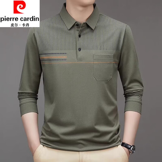 Pierre Cardin Herren Pure Cotton Skin-freundlich-freundliches langärmeliges T-Shirt im Frühjahr und Herbst Neuer Vater mittleren Alters mit Taschenpolar-Hemd-Hemd Top 9901 Camel M 165 suggeriert 100-120 Jin [Jin ist 0,5 kg]