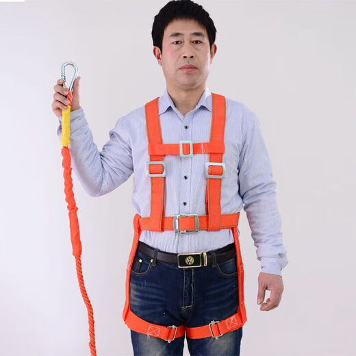 High-altitude working safety belt, outdoor construction safety belt, full body five-point European air-conditioning installation safety rope electrician belt SN6302 national standard five-point single small hook 2 meters