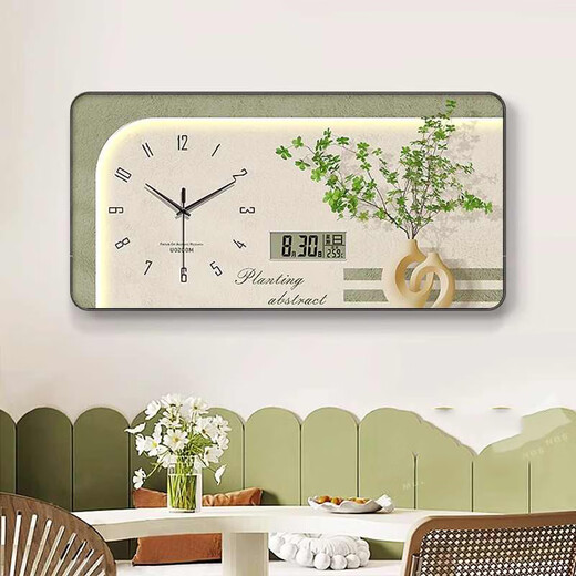 
Huaixue's new style restaurant decoration paintings, fresh green plants, living and dining room hanging paintings with clocks, perpetual calendar, dining table background wall murals JD132.98 perpetual calendar + watches 60*30 (suitable for small restaurants) crystal picture pvc gold edge