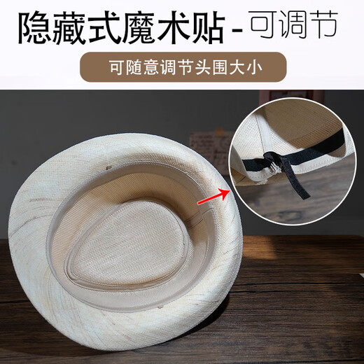 百帽王 高档天然纯麻礼帽男英伦绅士帽夏季遮阳帽亚麻苎麻草帽中老年帽 米白  100%天然苎麻 可调节小(54-55)CM