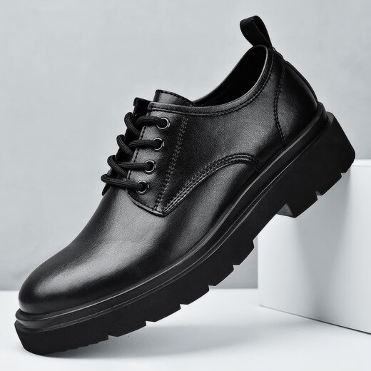 Dofinison casual leather shoes for men spring 2024 new British style men's shoes men's business formal work shoes heightening shoes British style leather shoes [801 black-42]