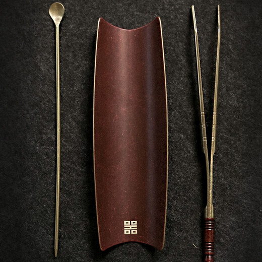 Rongjun handmade copper tea lotus tea three-piece set Kung Fu tea set accessories tea ceremony tea spoon Zen tea spoon tea shovel three-piece brass set - red