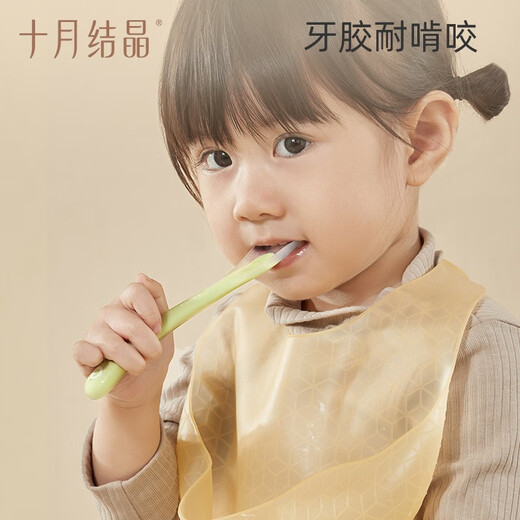 十月结晶 婴儿勺子宝宝硅胶软勺新生儿喂水小勺子儿童餐具辅食软头 牛奶果绿（两个装）+收纳盒