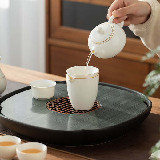 Tao Shangyin ceramic natural stone tea table storage and drainage dual-purpose modern simple home office small tea tray Kung Fu tea set lotus wood grain stone book window red