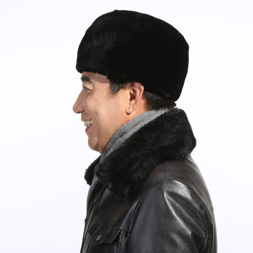 Princess Mink Men's Hat Winter New Sheep Shear Presidential Hat Whole Leather Thickened Warm Fur Hat Middle-aged and Elderly Woolen Hat Brown M (56-58cm)