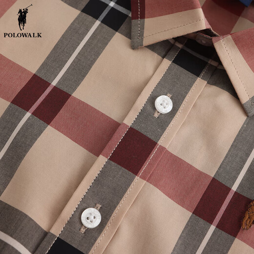 POLOWALK store same style children's clothing 2024 new summer boys' short-sleeved shirt plaid lapel top khaki 120 cm