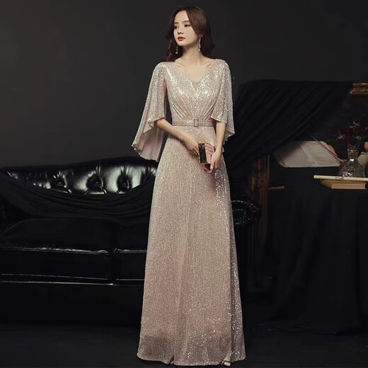 Noliti High-End-Abendkleid für Bankett Mode neuer Stil Noble Golden Light Luxus High-End-Nischen-Performance-Moderatorin weibliche Champagnerfarbe Long 2xl