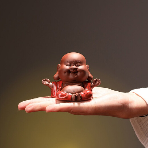 Yuxuan purple sand tea pet ornaments handmade can raise happy little Maitreya cute tea play tea art home decoration Zen happy Maitreya Buddha-Zhenyao turns red