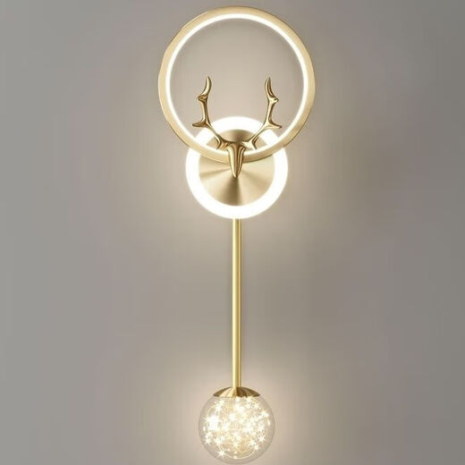 FENGLANQ FENGLANQ golden black wall lamp bedside lamp decorative background wall starry deer head LED new engineering TV wall long acrylic black three-color dimming