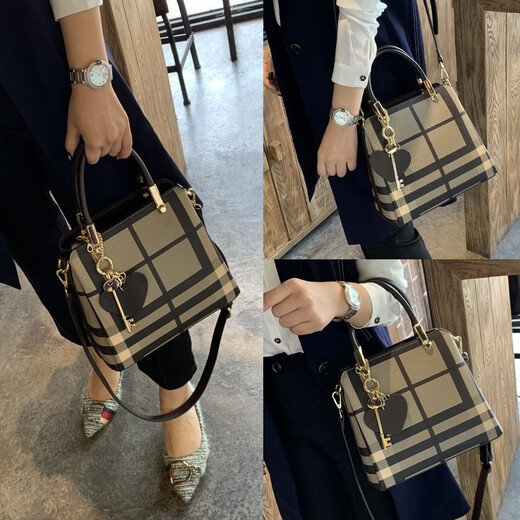 香港品牌I.T DANKLES 真皮女包奢侈品包包百搭大气格子贝壳包女时尚通勤手提单肩包女士小包 蓝格/红色＋带官方防伪码＋购物小票