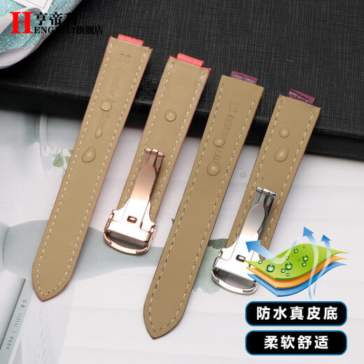 Hendry leather watch strap, suitable for Cartier cowhide strap, Cartier blue balloon protruding belt, men's and women's watch straps, watch strap accessories, black-steel buckle, 20* protruding mouth 12mm (suitable for dial diameter 42mm)