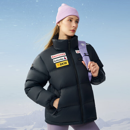 DESCENTE SKI STYLE Same Model for men and women Swiss national team cooperation Light and heat transfer energy storage Short down jacket BK-Night fog black L (175/96A)