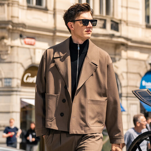 Mr. Bu Stand Collar Double Zipper Wool Cardigan 2025 Autumn Raglan Sleeve Double Pocket Jacket Men PT15573 Piano Black XL (180)