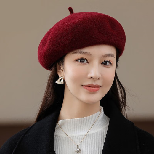 Bijinger Beret Women's 2023 Autumn and Winter Women's Autumn and Winter Versatile Painter Hat Beige Woolen Beige Painter Hat One Size Adjustable