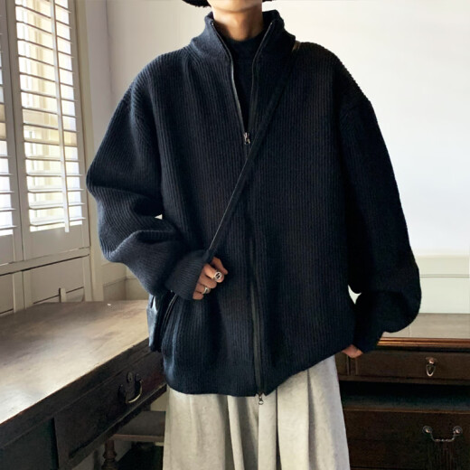 Du Xiaoxian cardigan plus velvet sweater men's loose versatile sweater autumn and winter trendy sweater casual clothes men's jacket ks2200 gray M [recommended 90-110Jin [Jin equals 0.5 kg]]