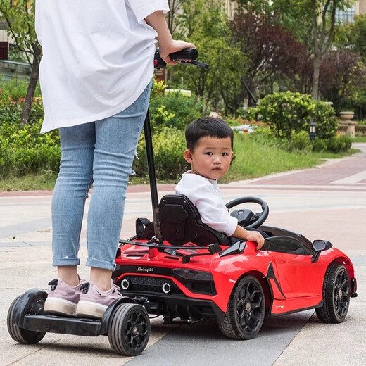 Haolaixi Lamborghini children's electric car four-wheel car remote control toy car can sit a child with a swing baby stroller top with red + adult standing plate + soft wheel leather seat + remote control