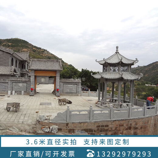 Stone carving pavilion outdoor granite double-layer octagonal stone pavilion Chinese-style square community villa landscape pavilion can be engraved Granite octagonal pavilion 3.6 meters in diameter fixed jin