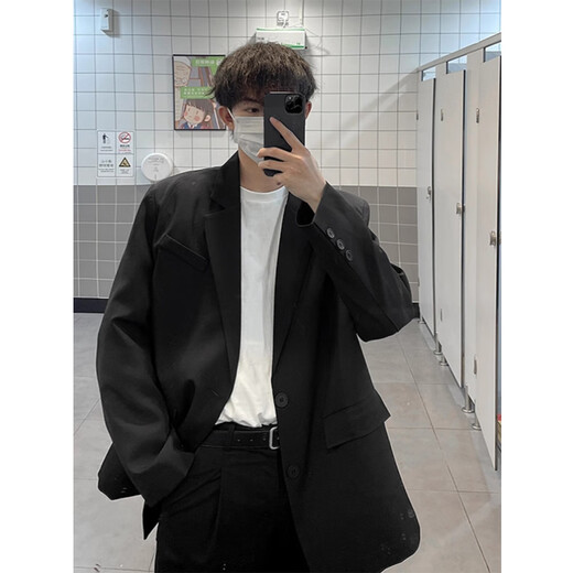Purgos Wang Jiaer's same style black suit jacket men's spring and autumn high-end handsome British yuppie men's shoulder pad dk suit black XL