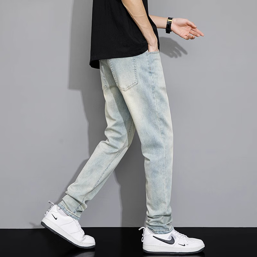 
Cotton pants men's light color American high street jeans men's trendy brand loose straight summer thin trousers 9031 yellow mud dye +9901 nostalgic blue 2XL