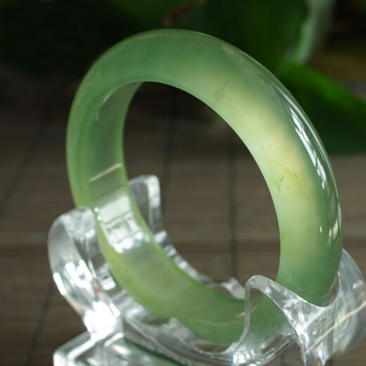 嘉屹 岫玉手镯A货绿色扁条老坑冰种镯子180绿女款饰品 w719 58mm