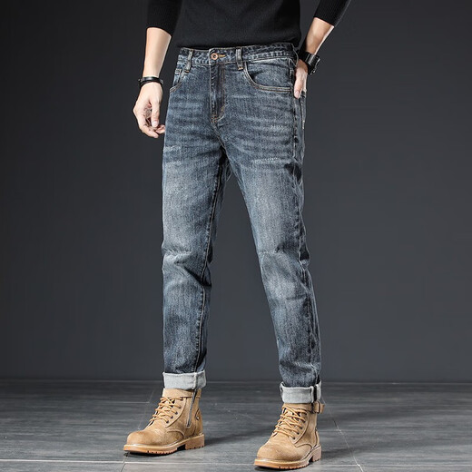Jeep Spirit Jeans Herren Frühling und Herbst neue, schlanke Hose Retro Casual Vielseitige Hosen Männer 5009 Blau und Grau 31