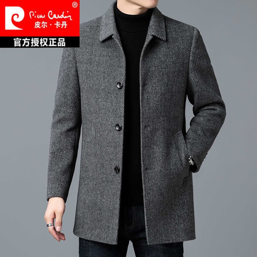 皮尔卡丹羊毛绒双面羊毛呢大衣男士中年中长款外套冬装加厚羽绒内胆 驼色 170/M