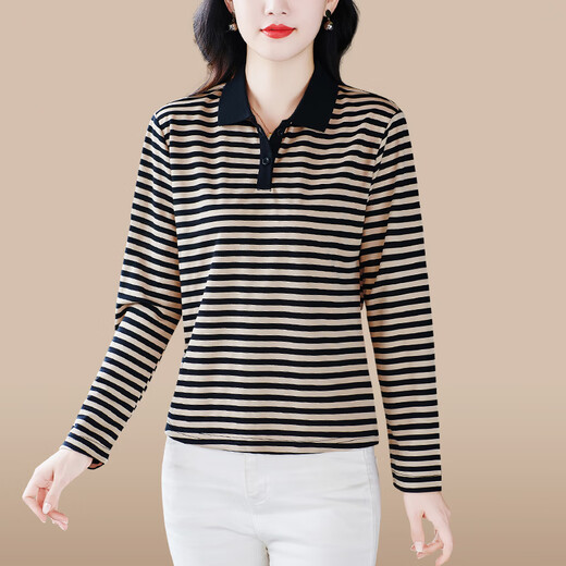 
Shengyu Spring Women's Long Sleeve Lapel T-shirt 2025 New Spring and Autumn Middle-aged Trendy Mom Loose Fashion Casual Base Top Olive Green 6636 XL (Suggested 106-115Jin [Jin equals 0.5 kg])