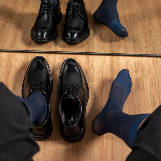 子墨棉品男士丝袜夏季商务正装西装袜长筒皮鞋绅士冰丝超薄款黑色性感 2黑色+2藏青 均码 (38-45)