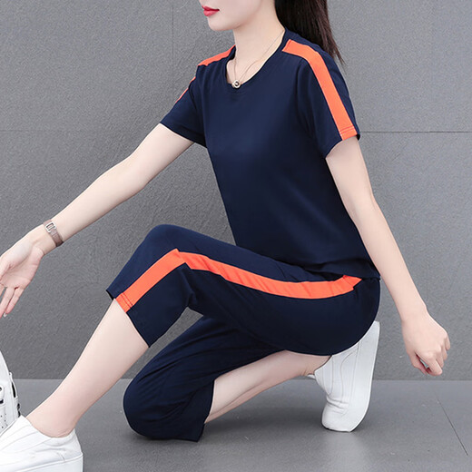 NY-EMMA运动套装女短袖夏季薄款高档洋气显瘦小个子休闲时尚跑步服两件套 683卡其（七分裤套装） 2XL(建议125-140斤)