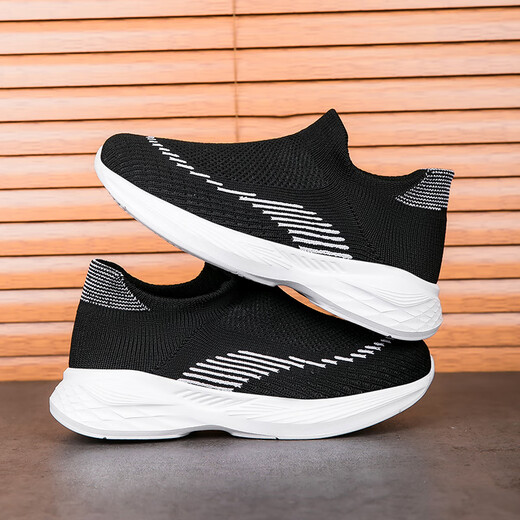 Zapatos casuales de punto volador infantil 2025 Striple de primavera y otoño calcetines transpirables para niños y niñas Ligeros suaves Pedal 689 Negro 34