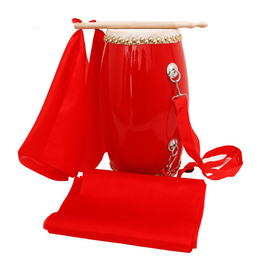 Shi Sheng 12 14 15cm cowhide waist drum adult waist drum Yangge Ansai waist drum kindergarten children's percussion instrument 9CM+ drum stick + strap + square scarf