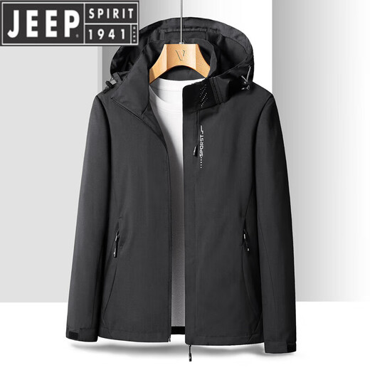 JEEP SPIRIT户外冲锋衣男女款春秋款防风防水登山服冬季加绒加厚滑雪服外套男 6629三合一红色【可拆卸两件套】 L